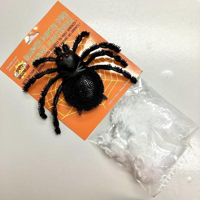 China Stick On The Wall Halloween Creature PVC Spike Spider With Suction Cup And 15g Spider Web for sale