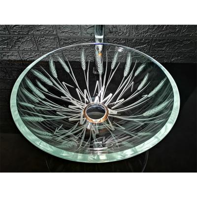 China Modern Art Bathroom Vessel Easy Clean Round Tempered Glass Fancy Colored Sink for sale