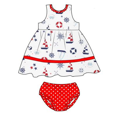 China 2022 new summer style girls clothes washable sleeveless lace collar shorts kids outfits theme print kids sailor suit for sale