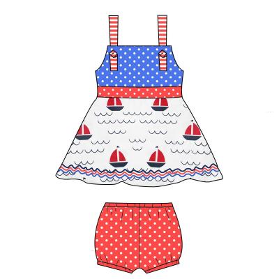 China New Summer Style Washable High Quality Girls Clothes Sleeveless Braces Skirt Shorts Kids Outfits Sailing Print Children Suit for sale