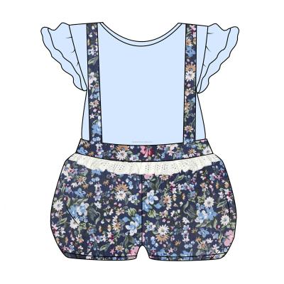 China Summer Washable Floating Sleeves Children's Suit Overalls Kids Printed Cute Lace Floral Baby Clothes Casual Breathable for sale