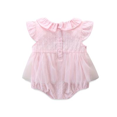 China Boutique 100% Cotton Summer Baby Clothes Children's Short Sleeve Waist Pleated Rompers Pink Little Girl's Pants for sale