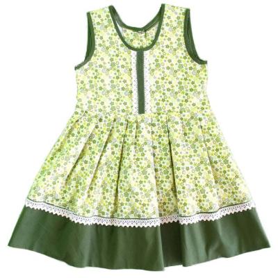 China Washable Summer Green Baby Dresses Flowers Pattern Little Girls Dress Party Dress Sleeveless High Quality for sale