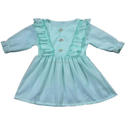 China New Autumn Fall Long Sleeve Girls washable dresses round neck lace baby girl children pleated comfortable dress boutique for sale