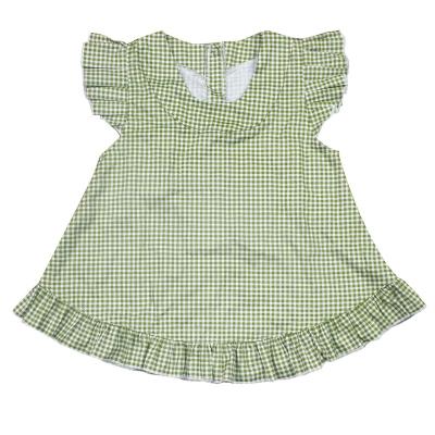 China High Quality Washable Summer Kids Baby Clothes Soft Party Wear Green Plaid Flutter Sleeves Dress For Kids Girl for sale