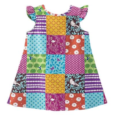 China Summer washable hot kids party baby clothes soft color party wear patchwork print dress for kids girl boutique for sale