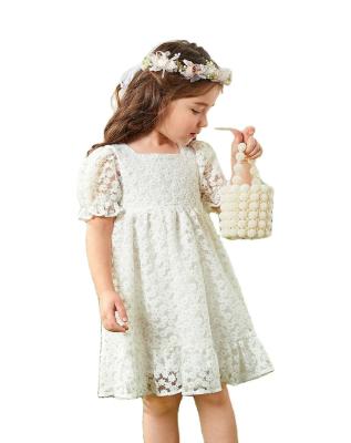 China 2022 new boutique summer children's breathable girl clothing children clothes crease flower denim girls dresses little girls dress for sale