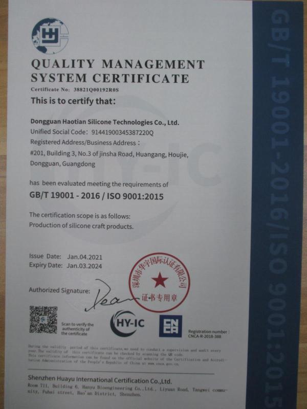 ISO9001 - Dongguan Haotian Silicone Technology Co., Ltd.