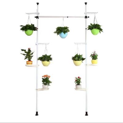 China Behind Doors/On Walls Modern Garden Patio Metal Flower Pot Rack Corner Plant Stand Telescopic Hanging Flower Rack Indoor Flower Display Rack for sale