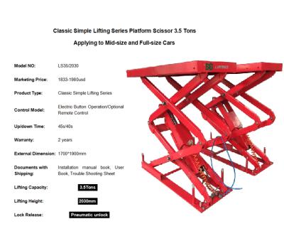 China Mobile Automatic Platform Hydraulic Scissor Lift 3500Kg for sale