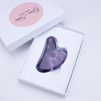 China Personal Skin Care Facoty Customized Logo Natural Jade Amethyst Gua Sha Natural Stone Dreamy Purple Crystal Guasha Board for sale