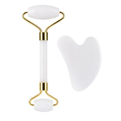 China Whitening 2023 HOT Selling Products Rose Quartz White Jade Natural Jade Roller And Gua Sha Set for sale