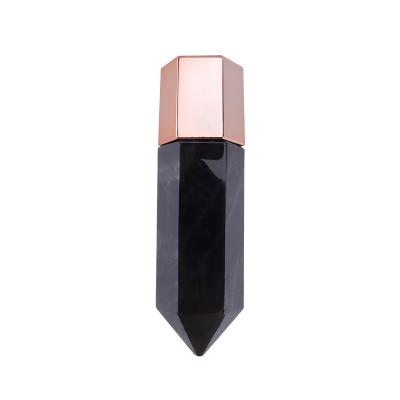 China Personal Skin Care/Body Massage Natural Jade Black Obsidian Hexagonal Prism Energy Massage Column Essential Oil Bottle For Body Massage Spa for sale