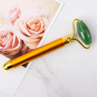 China Face Healthcare Massage Factory OEM Natural Jade Stone Green Aventurine Facial Roller Zinc Alloy 24K Golden Energy Beauty Bar For Anti aging for sale