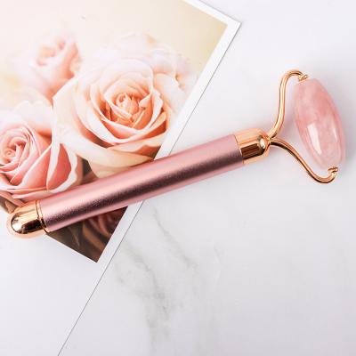 China Face Healthcare Massage Natural Jade Stone Rose Quartz Facial Pulse Roller Rose Golden 24K Golden Energy Beauty Bar for sale