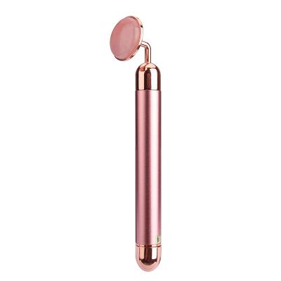 China Skincare Products' Absorb Factory Customized Logo Natural Jade Stone Rose Quartz Vibrator Facial Roller 24K Round Panel Beauty Bar for sale