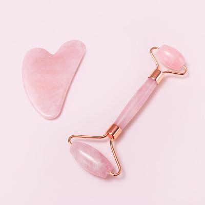 China Whitening Real Manufacturer Skincare Massage Tool Anti Aging Facial Massage Gift Set Rose Quartz Jade Roller for sale