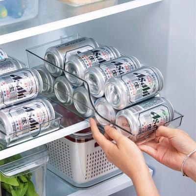 China 195112 Freezer Kitchen Viable Kitchen Clear Plastic Drinks Organizer Soda Beer Cans Beverage Holder Storage Box Dispenser Bins for sale