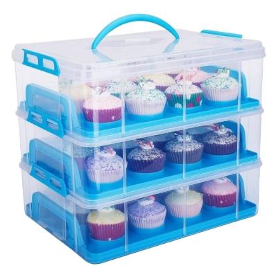 China HOT SELLING SUSTAINABLE AND PRACTICAL 3 ROW CUPCAKE STORAGE CARRIER Cake Carrier BLUE Rectangle for sale