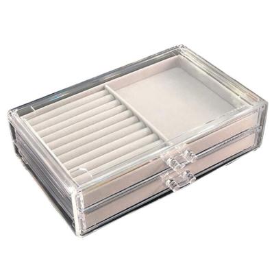 China Viable Selling Transparent Visible Jewelry 2 Layer Flannel Tray Jewelry Display Stand Makeup Drawer for sale