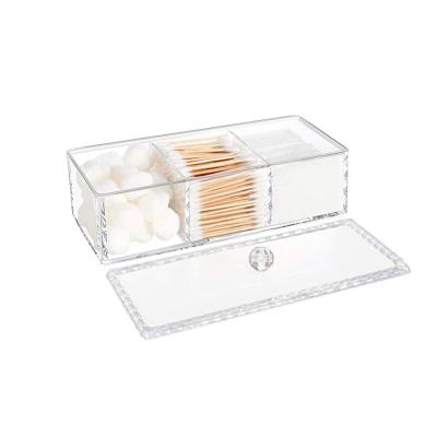 China Modern Acrylic Plastic Puff Box Toothpick Box Case Cotton Ball Dispenser Q Tip Holder Cotton Ball Dispenser Case for sale