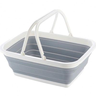 China WSJ 235736 Sustainable Wholesale White Large Household Plastic Collapsible Folding Plastic Collapsible Storage Basket With Handle for sale