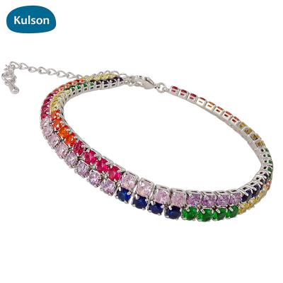 China E-Co Friendly Wholesale Fashionable Brass Cubic Zircon New AAA Chains Luxury Original Gold Plated Rainbow Multi 2lines Bracelet for sale