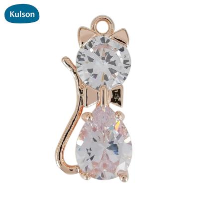 China Cute Hot Sale Original Rose Gold Plated Brass Zircon Animal Cats Pendant Charms For Jewelry Making for sale