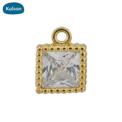 China PDT0308-Classic Raw Zircon Square 4*4mm Brass Stone Pendants CLASSIC Charms For Jewelry Make for sale