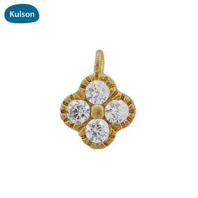 China PDT0313-Classic Raw Brass Zircon Mini Flower Shaped Pendants Charms For Jewelry Make for sale