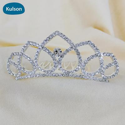 China Children's Zinc Alloy / Rhinestone Small Crown Lt.Pink Rhinestone Wedding Tiara Silver Bridal Crystal Zinc Alloy Princess Mini Hair Comb for sale