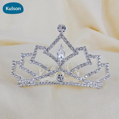 China Zinc Alloy Kids/Little Rhinestone Crown Lt.Pink Rhinestone Wedding High Quality Mini Comb Princess Crystal Bridal Silver Tiara for sale