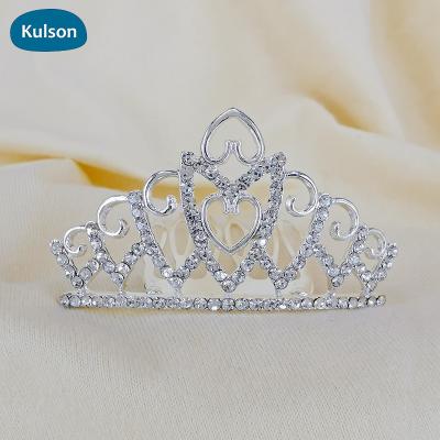 China Zinc Alloy Children / Rhinestone Heart Design Little Crown Lt.Pink Rhinestone Wedding Silver Bridal Tiara Princess Crystal Mini Comb for sale