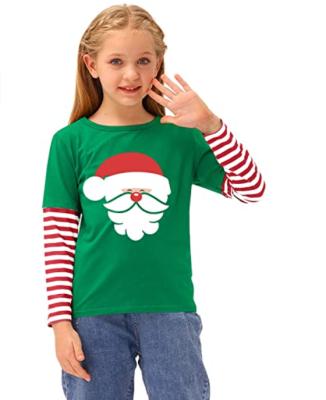 China Funny Halloween Kids Cotton T-Shirt Stripe Long Sleeve Patchwork Christmas Unisex Anti-Shrink Shirt For Kids for sale