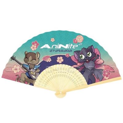 China Europe Custom Design Printed Simple Foldable Solid Natural Bamboo Frame Paper Hand Fan for sale