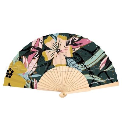 China Japan Wholesale Spanish Wedding Brand Promotion Custom Logo Print Folding Hand fan Wood Hand Held Fan Bulk Custom for sale