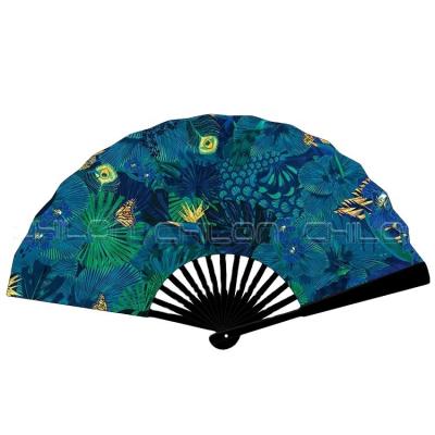 China Europe Custom Double Sided Sublimation Fabric Folding Hand Fan Bamboo Fan for sale