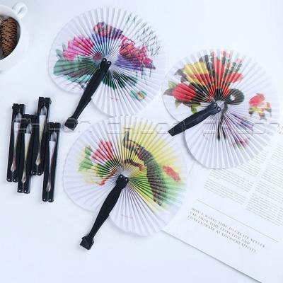 China Japan Vintage Round Folding Paper Paddle Fans for Travel & Dancing for sale