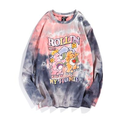 China Cute Cartoon Anti-pilling Custom Tie Dye Women's Printed Sweatshirts Long Sleeve Loose Casual Crewneck Unisex Sweatshirts for sale