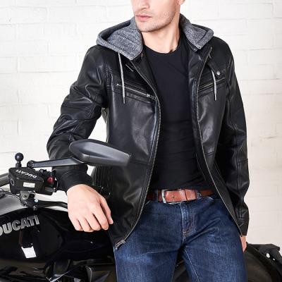 China Custom Black Motorcycle PU Leather Jacket Waterproof High Quality Hooded Jacket Coat Men for sale