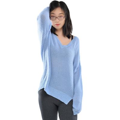 China Anti-Wrinkle Spring Autumn Deep V-Neck Fashion Loose Slim Ladies Knitted Sweater Oversized Casual Women Sexy Sweater for sale