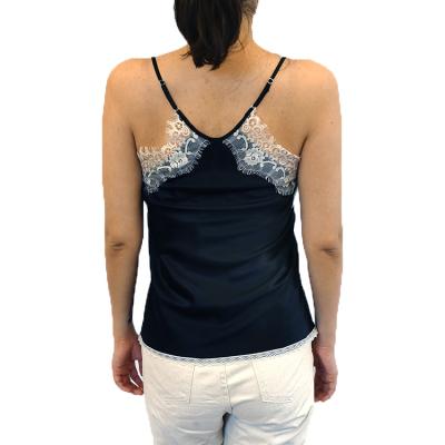 China Luxury Silk Anti-pilling Women Camisole Tank Tops Black Sleeveless Top With Lace for sale