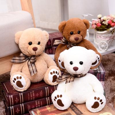 China Cute Gift Best Selling 18cm Teddy Bear Gift With Bow White Brown Beige Plush Toys In 3 Colors for sale