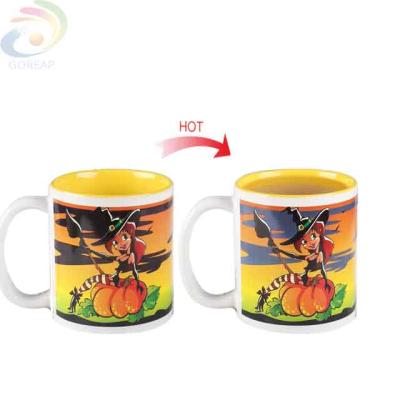 China Viable Magic Ceramic Coffee Mug Hot Color Changing Halloween Coffee Mug for sale