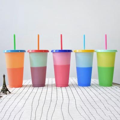 China Will change color when add water 710ml icy cold cold color changing plastic cup with lid and straw single wall hard plastic cold tempreture sensitive cup pp for sale