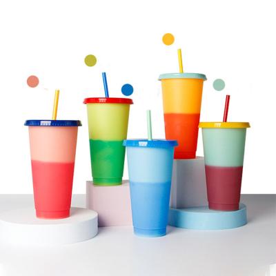 China Will change color when add water 710ml icy cold cold color changing plastic cup with lid and straw single wall hard plastic cold tempreture sensitive cup pp for sale