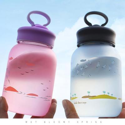 China Tempreture Sustainable Custom Color Changing Glass Cup Borosilicate Glass Bottle With Lid Color Changing Water Bottle With Lid for sale