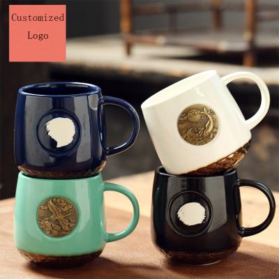 China Viable Porcelain Ceramic Mug With Copper And Bronze Plate Coffee Mug Printable Fish Scale Mug Wholesale for sale