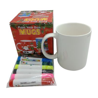 China DIY Paint Cororing Cups or Paint Cup for Kids Painting or Drawing Kids Mug with Coloring with 6pcs Markers for sale