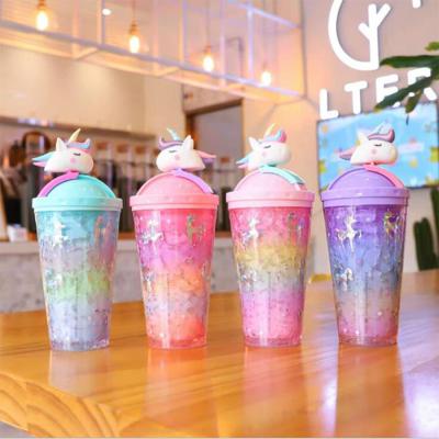 China Stocked 16OZ Plastic Smoothie Cup With Lid Creative Arched Summer Cup Double Wall Cooling Plastic Tumbler for sale